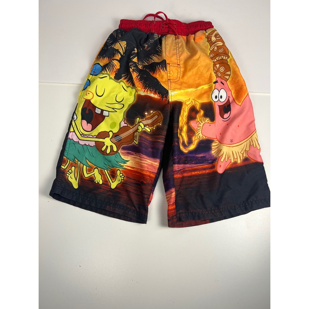 Kids Boys SpongeBob SquarePants Swim Trunks Size L 10‎ 12 Tropical Luau Print